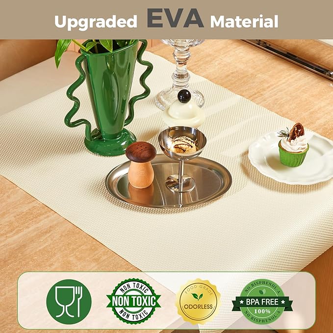 100% EVA Shelf Liner for Kitchen Cabinet, 24" x 240" Drawer Liners Non Adhesive Non Slip Waterproof Plastic Paper, Dresser Pantry Bathroom Refrigerator Protector, Cream