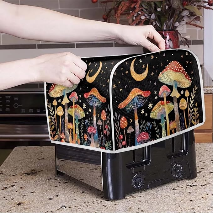ZFRXIGN Mushroom Toaster Covers 2 Slice Toaster Dust Cover Moon Night Toaster Bag Kitchen Appliance Covers Toaster Oven Dustproof Cover Machine Washable Toaster Cover Galaxy Black