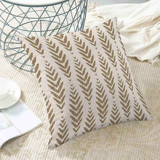 BETGINY Tan Khaki Boho Pillow Covers 18 x 18 Inch Pack of 2, Bohemian Ethnic Herringbone Pattern Decorative Throw Pillow Covers Linen Modern Geometry Farmhouse Outdoor Pillowcase for Sofa Couch Decor