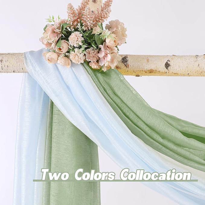 DONREN 144 Inches Long Window Scarf for Party - Luxury Soft Semi Sheer Scarf Valance for Wedding (1 Panel,Sage Green)