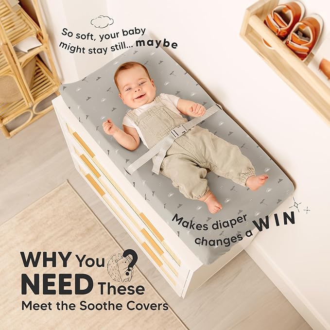 2-Pack Organic Changing Pad Covers for Girl, Boy, Neutral - 100% Cotton Changing Table Pad Cover, Soft Baby Nursery Diaper Changing Pad Sheets, Contour Changing Pads Liners,Change Pad Cover (Savannah)