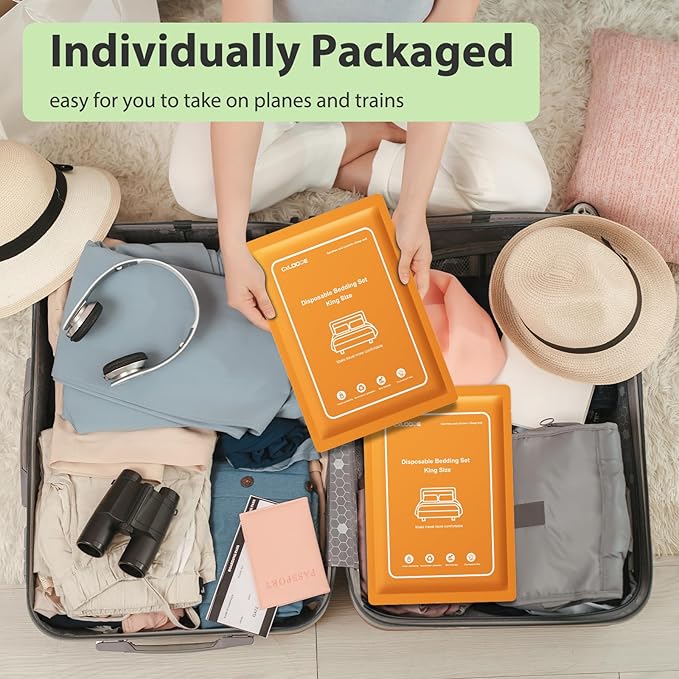 4 PCS Disposable Bed Sheet King Size, Disposable Sheet for Hotel, Disposable Bedding Cover Travel Sheet Portable Sheet with 1 Quilt Cover, 1 Sheet and 2 Pillowcase for Travel Business Trip Spa Hotel