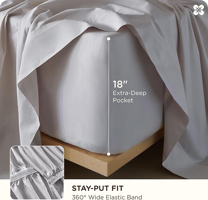 Bedsure Cooling Sheets, Rayon Derived from Bamboo & Cotton Blend, GentleSoft, Breathable, King Size Sheets Set, Deep Pocket Up to 18 Inches, Hotel Luxury Bedding for Hot Sleepers, Grey