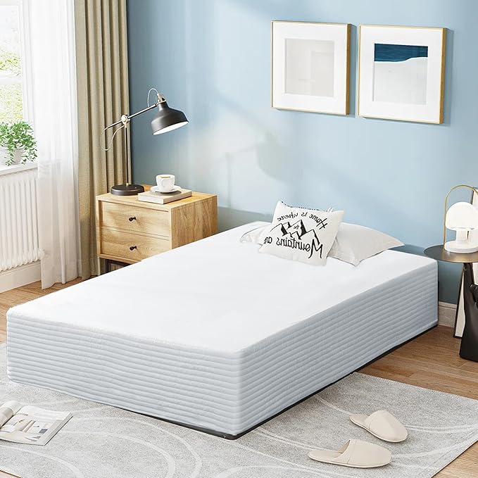 Queen Bed Skirt-Box Spring Cover with 12 Inch Tailored Drop,Wrinkle and Fade Resistant Hotel Wrap Around Bed Skirts,Bed Frame Cover (Horizontal Stripe White, Queen-12 Drop)