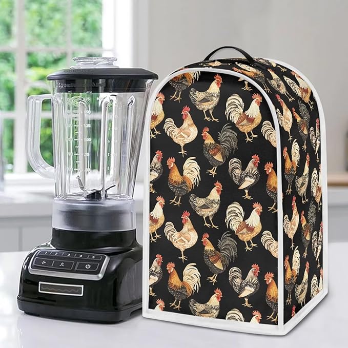 Chicken Rooster Print Blender Dust Cover, Stand Mixer or Coffee Maker Appliance Cover, Anti Fingerprint Polyester Dust Proof Stain Resistant for Blender Home Kitchen Decor