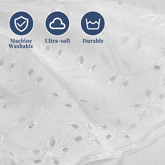 Full Bed Skirt, Wrap-Around Elastic Ruffled Eyelet Bed Skirt Full Size Dust Ruffle with Gathered Styling and Embroidered Details, 14" Drop Length (White)