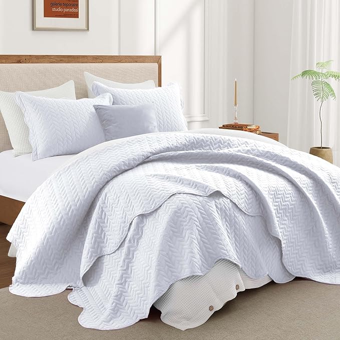 IR Imperial Rooms Twin Quilt Bedding Set Size (68” x 86”) + 1 Pillow Shams (20” x 26” + 2”) - 2 Pcs All Season Lightweight Reversible Microfiber Coverlet Embossed Quilt Bedspread (White)