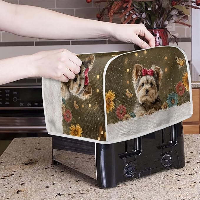 Yorkshire Terrier Printed Toaster Oven Cover 2 Slice Daisy Printed Bread Maker Cover Dustproof Kitchen Small Appliance, Toaster Covers Dust and Fingerprint Protection, Bronze