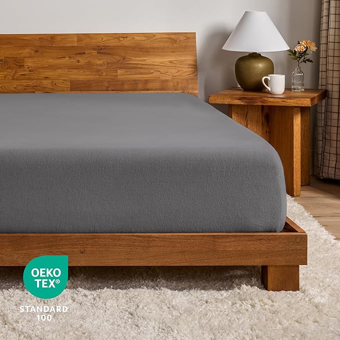Bare Home Flannel Fitted Bottom Sheet 100% Cotton, Velvety Soft Heavyweight - Double Brushed Flannel - Deep Pocket (King, Grey)