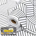 Shelf Liners for Kitchen Cabinets 12in x 30FT, Non Adhesive Cabinet Liner Strong Non-Slip Thickened Black White Geometric Drawer Liner, Easy to Clean for Shelf, Cabinet with Knife and Tape Measure