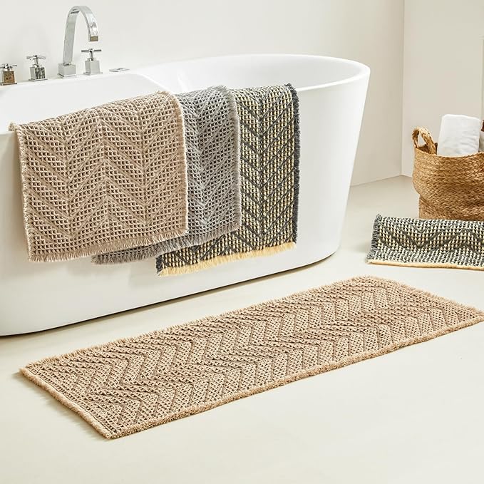 Woven Bath Mat,Upgraded Waffle Self Drying Bath Rug,Super Absorbent Non Slip Bath Drying Mat,Floor Rugs Non Slip Washable for Shower Room,Ultra Soft,Bluish Grey & Yellow,24"*36"