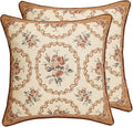 patdrea Designer Vintage Floral Throw Pillow Covers for Couch Set of 2,Brown Linen Pillowcases with Bird and Rose Pattern Decorative Square Cushion for Bed Living Room Outdoor Cafe Car,18"x18"