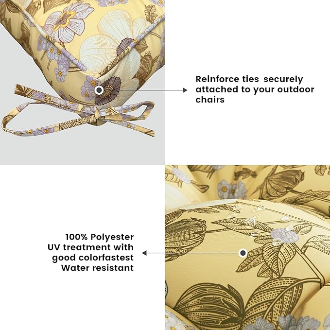 ARTPLAN Outdoor Seat Cushion,Square Thick Tufted Pure Chair Cushion for Patio Wicker Chair with Tie,Set of 2,19"x19"x5"，Floral