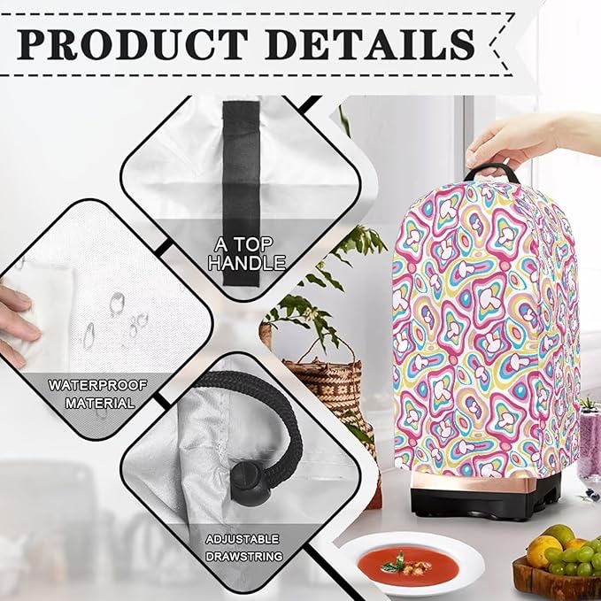 Psychedelic Abstract Coffee Machine Dust Cover Universal Design Compatible with Blender Juicer Food Processor Washable Oil Proof Food Processor Protective Cover with Top Handle