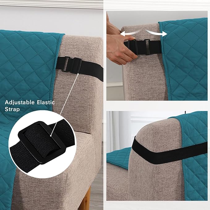 H.VERSAILTEX Reversible Futon Cover Water Repellent Armless Sofa Slipcover Washable Furniture Protector with Adjustable Elastic Strap Anti-Slip Futon Bed Cover for Dogs 70" Width Seat(Dark Teal/Beige)