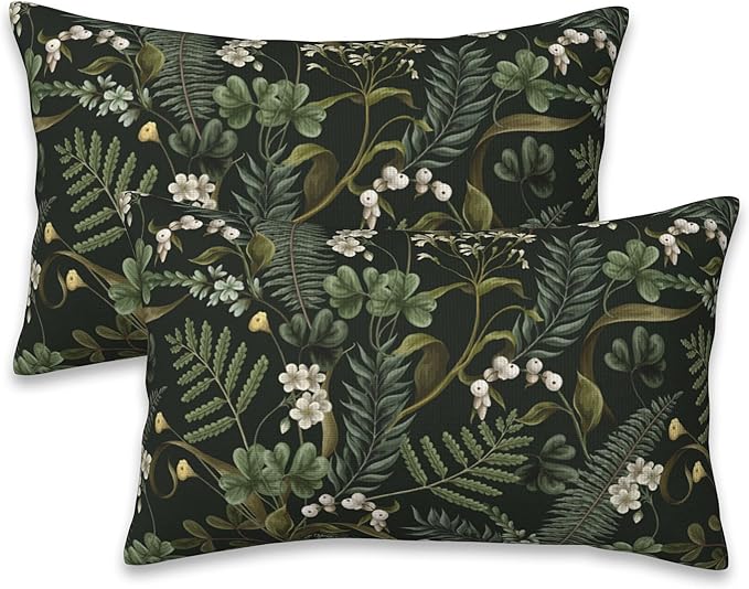 Spring Floral Throw Pillow Covers Set of 2 Green Herbs Botanical Pillow Covers 20x12 Inch Modern Farmhouse Home Decorative Pillow Cases Cushion Cover for Sofa Living Room Office