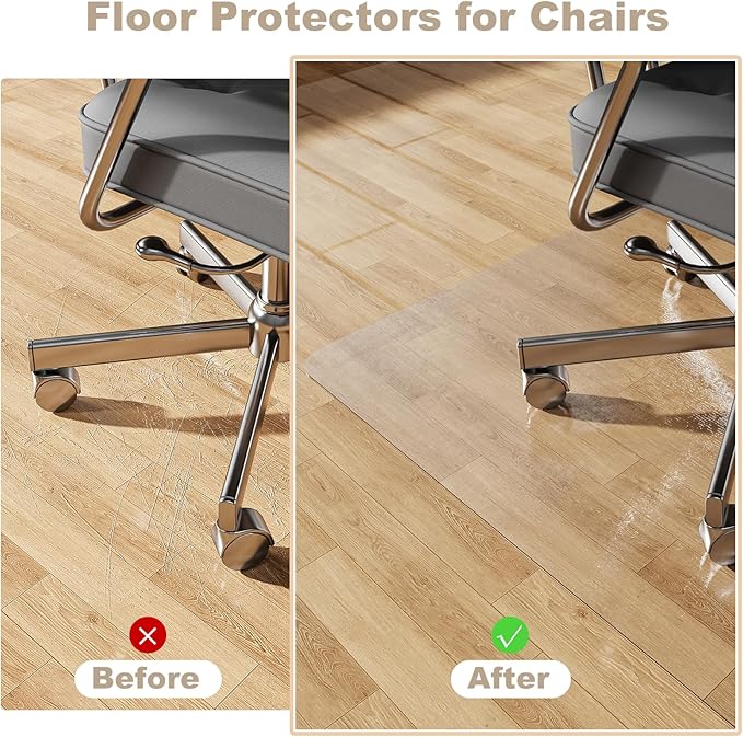 [Thickened to 2.0mm] 40"x50" Computer Chair Mat for Hardwood, PVC Office Mat for Hardwood Floor, Anti-Slip Rolling Chair Floor Protector,Vinyl Mats for Home, Under Desk Mats for Rolling Chairs