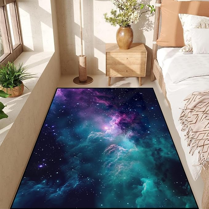 4' X 6' Galaxy Area Rug for Kids Bedroom Dark Blue Starry Sky Carpets Living Room Large Glitter Outer Space Throw Rugs Floor Mat 71 in x 47 in