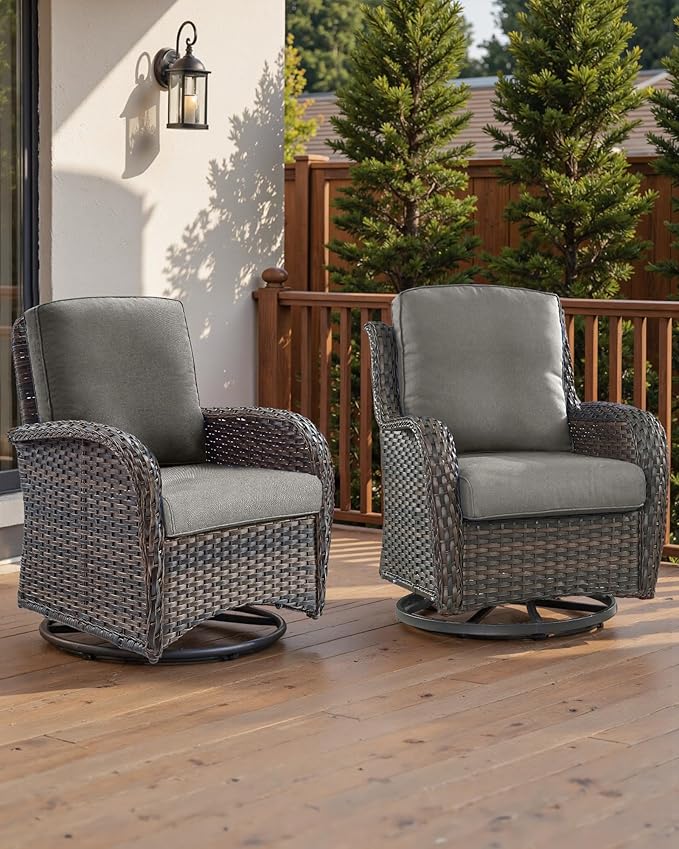 Pop 22x25/22x24 Outdoor Cushions for Patio 5 Piece Set - Set of 5 Water-Resistant Replacement Cushion for Wicker Dining Rocking Swivel Chairs Loveseat Couch Sectional Sofa - Grey/Classic