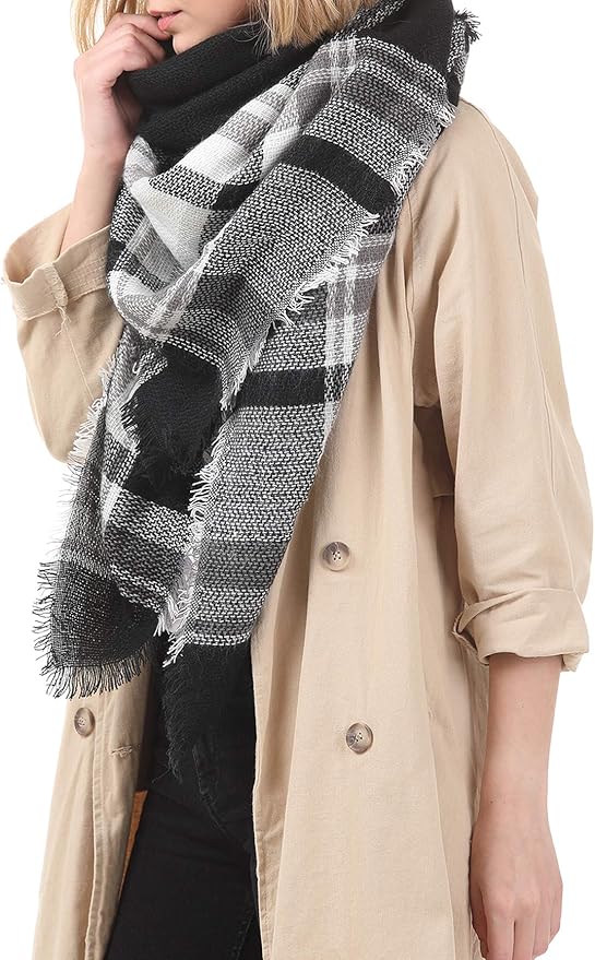 American Trends Women's Cozy Warm Winter Fall Blanket Scarf Stylish Soft Chunky Checked Giant Scarves Shawls