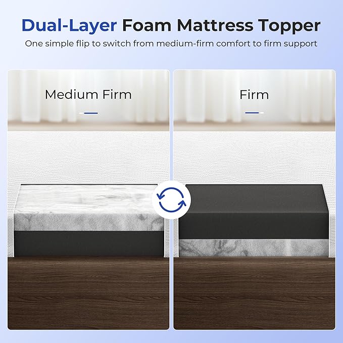 Cooling Mattress Topper Twin Size 3 Inch, Cooling Gel & Bamboo Charcoal Memory Foam Mattress Topper for Back Pain Relief, Firm Dual-Layer Foam Bed Pad with Removable Cover College Dorm