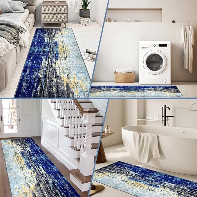 Runner Rug Washable 2x47 FT, Non Slip Rubber Backing Abstract Carpet, Soft Area Rugs for Bedroom Kitchen Hallway Entryway Bathroom, Customized