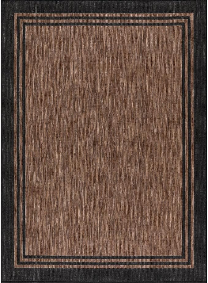 Bordered Outdoor Rug 5x7 Washable Outside Carpet for Indoor Patio Porch Waterproof Easy Cleaning Non Shedding Area Rugs Nut Brown 5 x 7