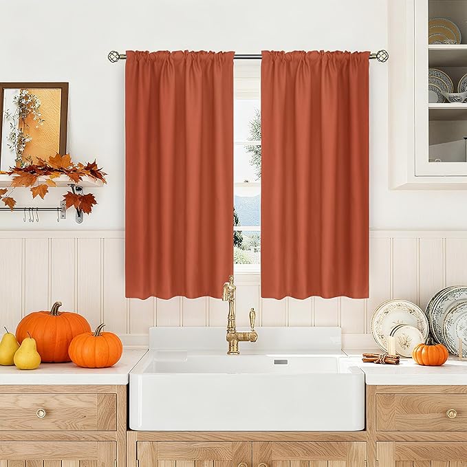 BGment Terracotta Blackout Curtains 45 Inch Length for Bedroom - Short Thermal Insulated Drapes with Rod Pocket Room Darkening Privacy for Bathroom Kitchen Window, 42 x 45 Inch, 2 Panels