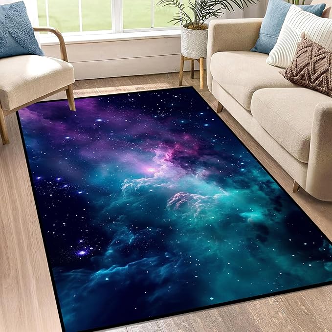 Galaxy Area Rug for Kids Bedroom Living Room Dark Blue Starry Sky Carpets Glitter Outer Space Throw Rugs Floor Mat 59 in x 39 in