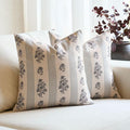 Amor Virisso Floral Throw Pillow Covers 24x24 Set of 2 Block Print Pillow Covers Neutral Floral Striped Farmhouse Decorative Pillow Covers for Sofa Couch Bed, Light Blue