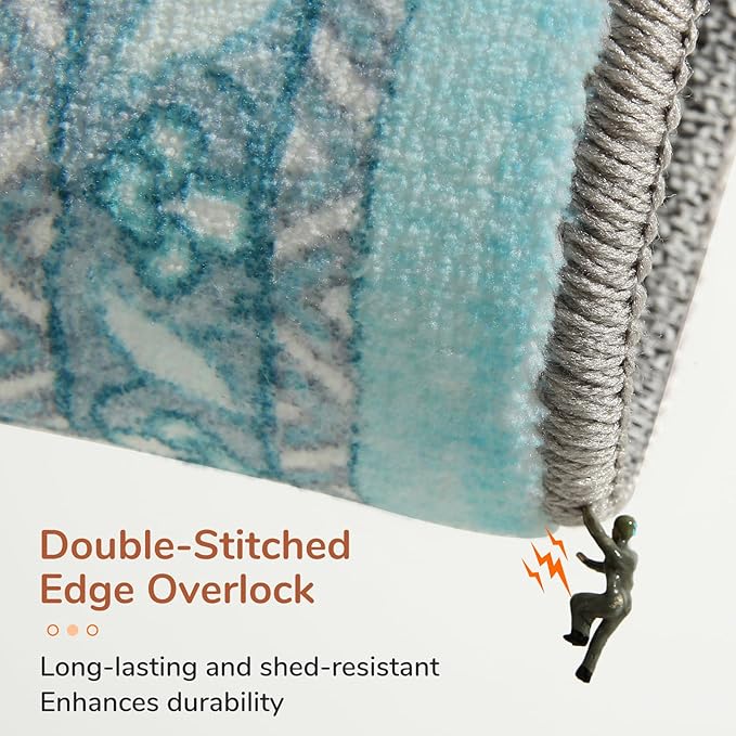OPPODREAM Thin 6x9 Area Rugs, Washable Rug 6x9 with Non Slip Backing, Faux Cashmere Low-Pile 6 x 9 Carpet, Teal & Turquoise & Cream