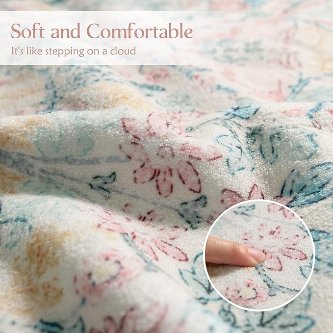 MUJOO Pink Washable Rugs 8x10,Floral Area Rug for Living Room Dining Room Bedroom,Large Throw Carpet,Boho Non Slip Indoor Floor Big Soft Botanical Vintage Ultra-Thin