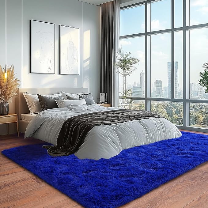 Blue Fluffy Area Rugs for Bedroom, Soft Shaggy Carpets for Living Room, Upgrade Anti-Skid Fuzzy Rugs for Kids' Room, Perfect Decor for Modern Home 6x9 Feet