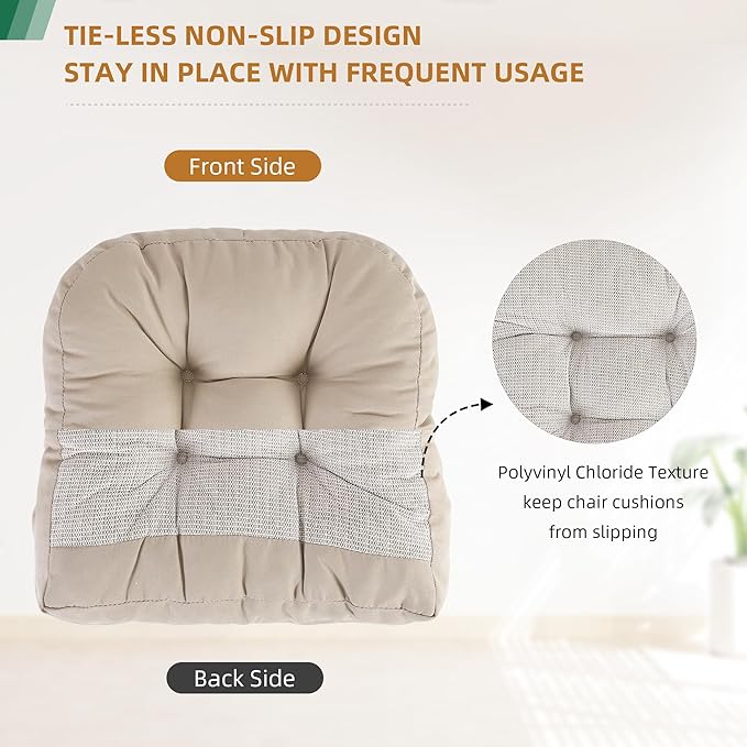 RACE LEAF 4 Pack 19x19 Inch Patio Chair Cushions, Memory Foam Seat Cushions Waterproof with Tufted Design & Non-Slip Backing (Khaki)