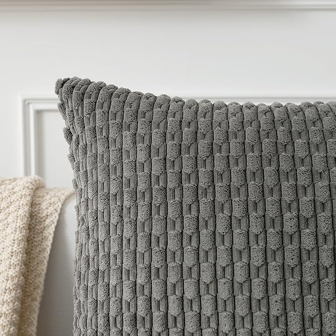 Kevin Textile 14x36 Inch Long Lumbar 1 Pack Boho Decorative Throw Pillow Cover Soft Striped Corduroy Rectangle Cushion Case Farmhouse Accent for Living Room Couch Sofa Bed, Dark Grey