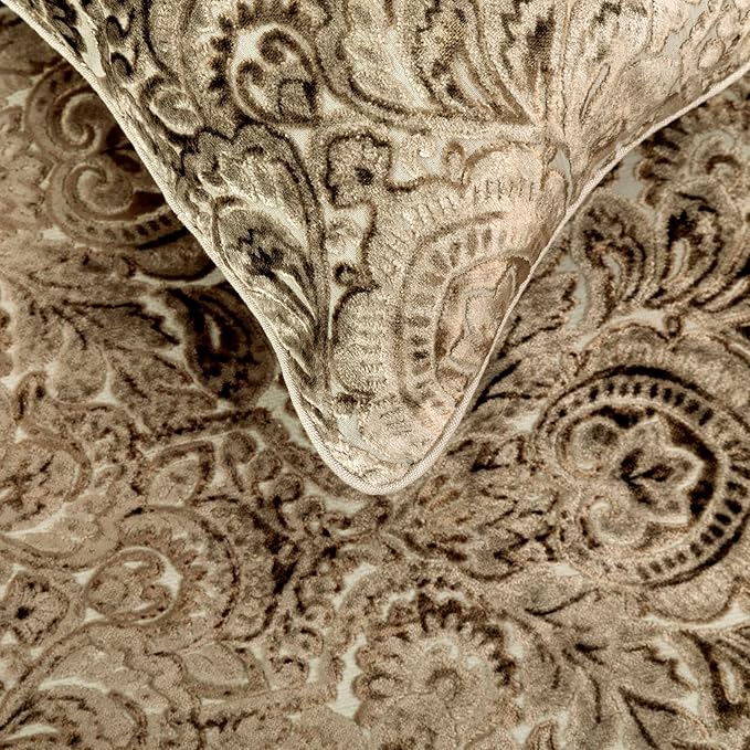 The HomeCentric King/Queen/Twin Beige Decorative Full 68"x18" Bed Runner Without Pillow Cover, Velvet Damask & Crystal Border Bed Scarf on Velvet Fabric - Henriretta