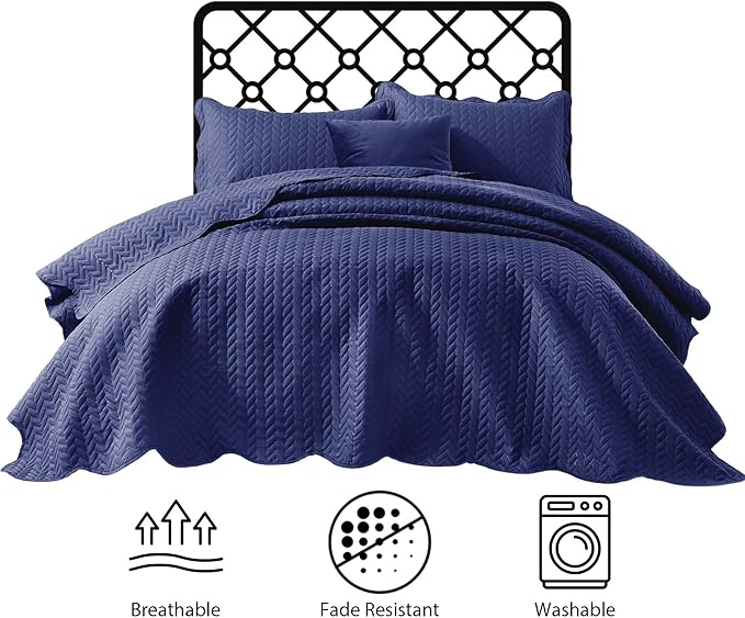 IR Imperial Rooms Twin Quilt Bedding Set Size (68” x 86”) + 1 Pillow Shams (20” x 26” + 2”) - 2 Pcs All Season Lightweight Reversible Microfiber Coverlet Embossed Quilt Bedspread (Navy)