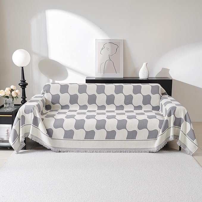 MEETSKY Couch Cover for Dogs Grey Couch Covers for 3 Cushion Couch Sofa Simple Modern Sofa Covers for L Shaped Chenille Couch Cushion Covers for Dogs Kids Easy Install, 91" X134"