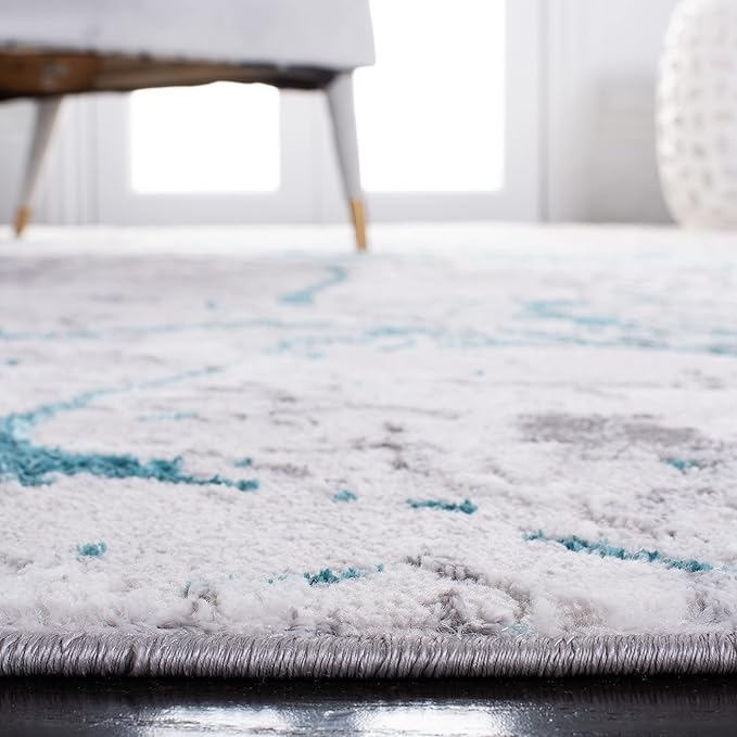SAFAVIEH Amelia Collection Area Rug - 6' x 9', Grey & Aqua, Modern Abstract Design, Non-Shedding & Easy Care, Ideal for High Traffic Areas in Living Room, Bedroom (ALA293H)