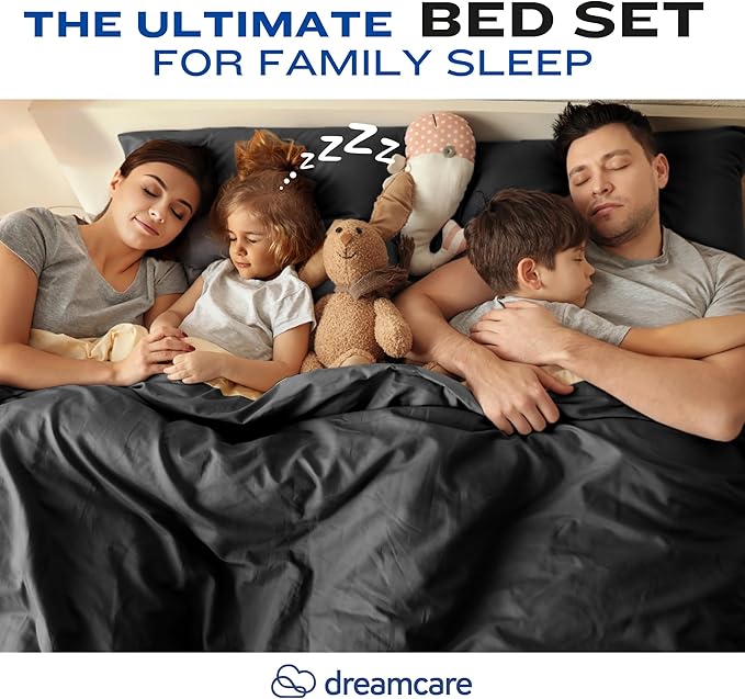 DREAMCARE California King Sheet Sets - Cooling Bed Sheets - 4pcs Set - up to 15" Deep Pocket Cal King Sheets - California King Sheets - Soft & Lasting 100% Brushed Polyester with Side Pocket - Black