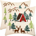 LUOYEHK Christmas Pillow Covers 18x18 Set of 2 House and Deer Decorative Beige Pillow Cases Winter Holiday Velvet Embroidered Cushion Covers for Couch Sofa Bed