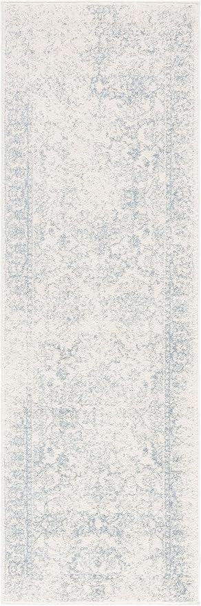 SAFAVIEH Adirondack Collection Runner Rug - 2'1" x 6', Ivory & Slate, Distressed Vintage Floral Design, Non-Shedding & Easy to Clean, Ideal for Hallway, Foyer, Entryway, Bedroom (ADR109S)