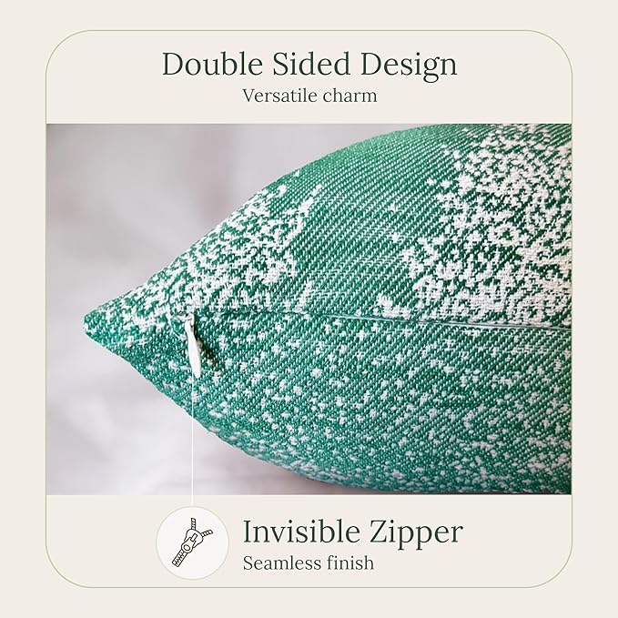 SanVia Moss & Snow Premium Cotton Throw Pillow Covers, 20 x 20 Inches, Green Handwoven Couch Pillow Covers, Luxury Holiday Theme Home Décor Cushion Cover, Insert Not Included