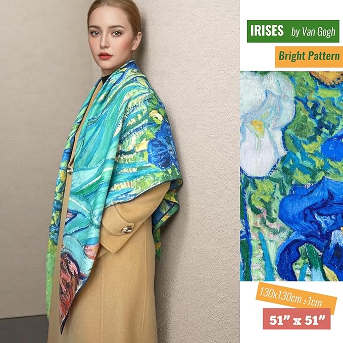 Artist Oil Painting Wraps 51"x51" Cashmere-Soft Art Pashmina Luxury Rolled Hem Women Large Travel Blanket Shawl