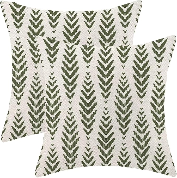 BETGINY Sage Green Boho Pillow Covers 24 x 24 Inch Pack of 2, Bohemian Ethnic Herringbone Pattern Decorative Throw Pillow Covers Vintage Linen Farmhouse Outdoor Pillowcase for Bedroom Home Sofa Decor