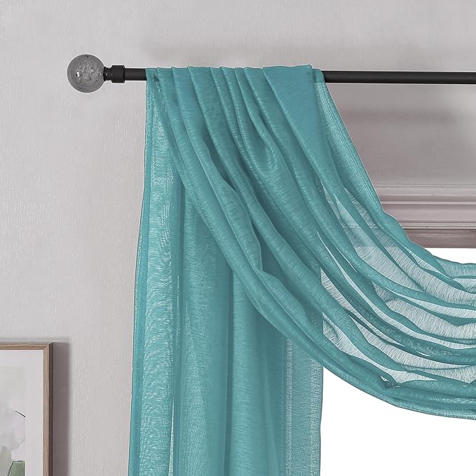 DONREN Teal Window Scarf for Outdoor Decoration - Add Luxury Beautiful Elegant Effect to Curtain Panels (1 Panel, 52 x 216 Inches Long)