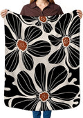 HIWX Boho Abstract Floral Kids Blanket, Boho Floral Blankets, Modern Bohemia Black Flower Throw Blanket for Kids Girls Nursery Toddler Room Bedroom Home Office Couch Bed Decor, 40x30 Inches