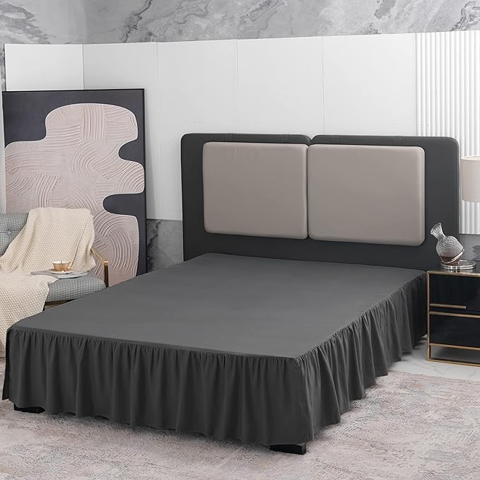 TSUTOMI Black Bed Skirt Twin Size Ruffled Bed Skirt with Split Corners, Twin Bed Skirt 12 Inch Drop,Twin Size Bed Skirt Black for Ruffled Bed Skirt with Split Corners, Bed Skirt Twin Size