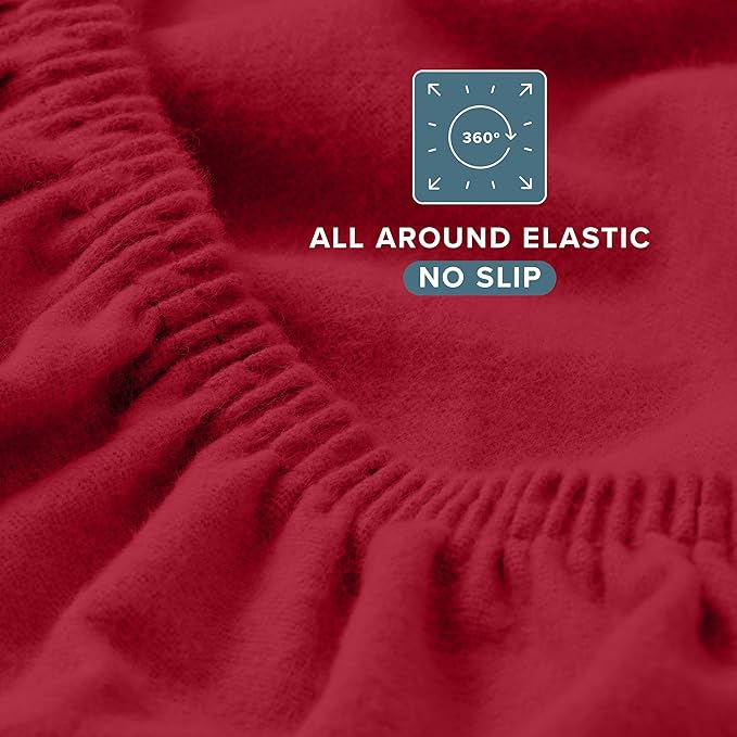 Bare Home Flannel Fitted Bottom Sheet 100% Cotton, Velvety Soft Heavyweight - Double Brushed Flannel - Deep Pocket (Twin, Red)