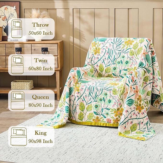 Beige Boho Throw Blanket, 100% Cotton Blankets for Couch Bed, 50"x60"Cotton Quilt Travel Muslin Blankets Farmhouse Home Decor Soft Lightweight Picnic Blanket for Summer